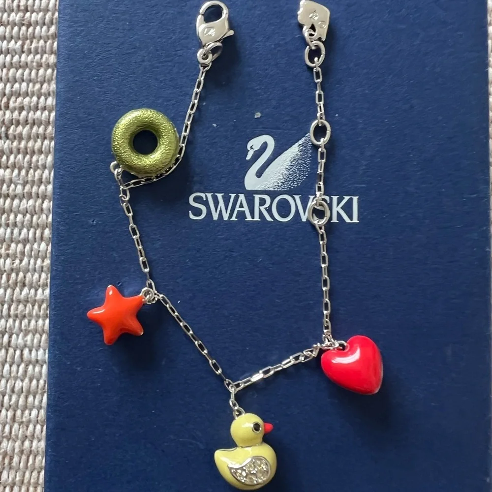 Swarovski Multi Charm Bracelet w Rubber Duck Heart Star Beach Crystals RARE - Picture 7 of 7